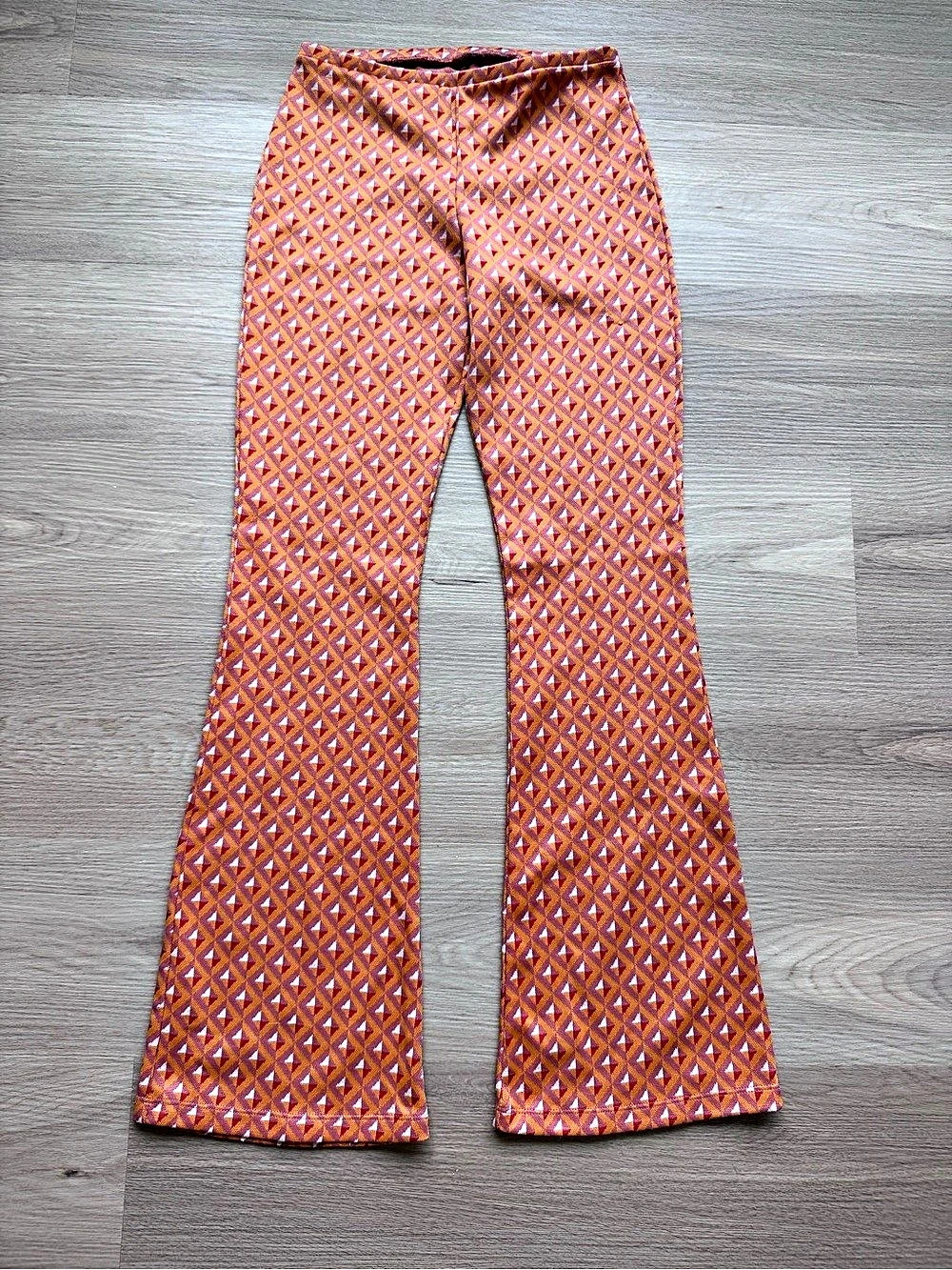 High Rise Orange and Pink Geometric Diamond Flare Pants